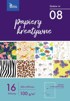 Tetis. Papiery kreatywne 205x292mm, 16 arkuszy zestaw nr 08