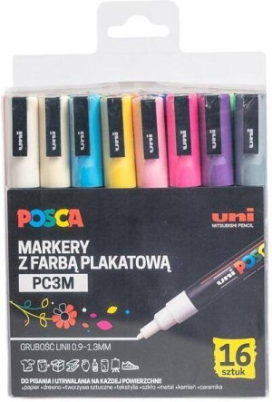 Markery z farbą plakatową 16 kolorów Posca
