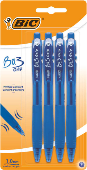 Długopis Bu3 Grip. Niebieski. 4 sztuki