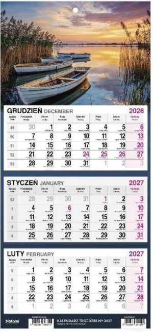 Kalendarz 2027 Trójdzielny Mały Łódki