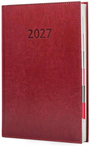 Kalendarz 2027 A4 Agenda Dzienny Bordowy
