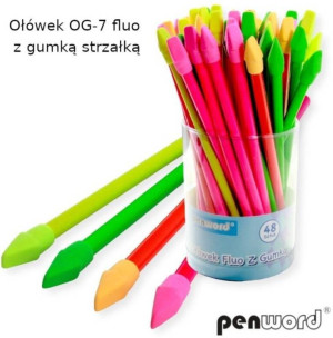 Ołówek fluo z gumką strzałką (48szt)