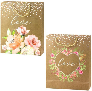 Torba prezentowa 32x26x10cm Love Kwiaty brokat MIX