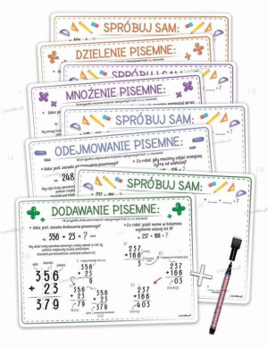 Plansze edukacyjne A4. Liczenie pisemne +pisak 4 karty