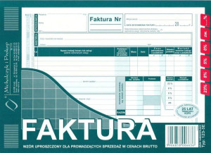 Faktura. Wzór uproszczony dla prowadzących sprzedaż w cenach brutto. Typ 123-3E