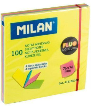 Karteczki fluo 4 kolory 76x76mm 100k 4151NE100 MILAN
