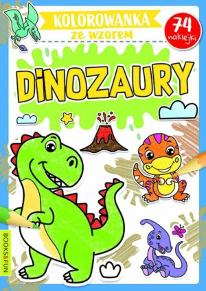 Dinozaury. Kolorowanka ze wzorem. 74 naklejki