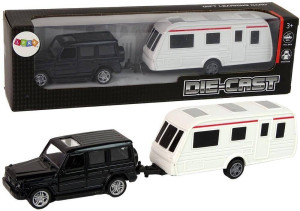 Jeep z przyczepą czerwony