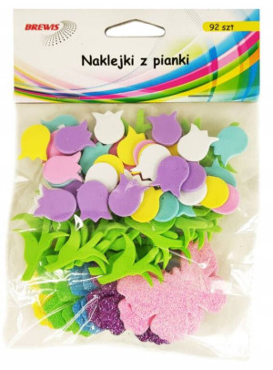 Naklejki z pianki. Kwiaty z brokatem