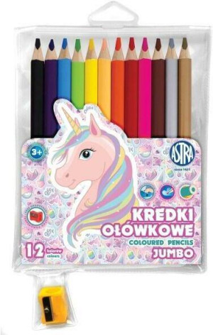 Kredki ołówkowe. Jednorożec. 12 kolorów + temperówka
