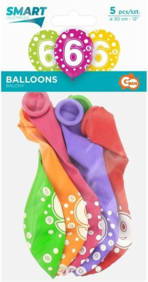 Balony 30cm. Cyfra 6 mix