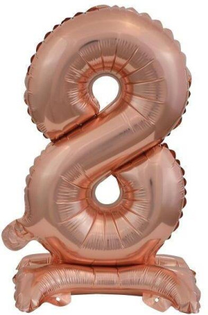 Balon foliowy mini cyfra 8 na stojaku różowe złoto