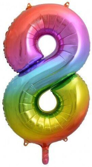 Balon foliowy B&C cyfra 8 tęczowa 85cm