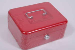 Kasetka na pieniądze metalowa, Czerwona 20x16x9