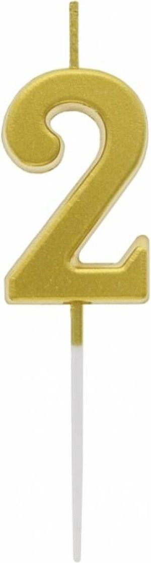 Świeczka piker 9,5cm. Metaliczna złota. Cyfra 2