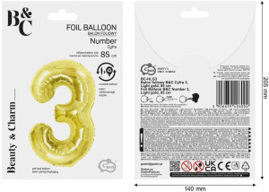 Balon foliowy B&C 3 Light gold 85cm