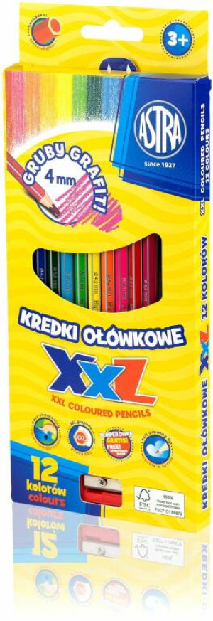 Kredki ołówkowe heksagonalne. 12 kolorów