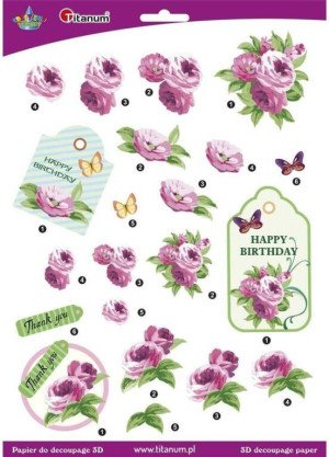 Papier do decoupage 3D kwiaty piwonie arkusz