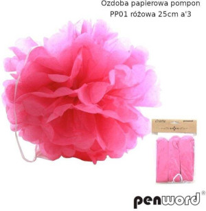 Ozdoba papierowa pompon różowa 25cm 3szt
