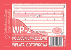 Polecenie przelewu A6 wpłata gotówkowa 2 skł. 449-5
