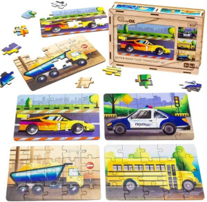 Puzzle drewniane 4w1 pojazdy