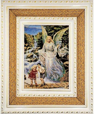 Obraz Haftowany Anioł stróż podwójna rama 38x32cm