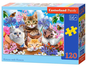 Puzzle 120 Kittens with Flowers CASTORLAND