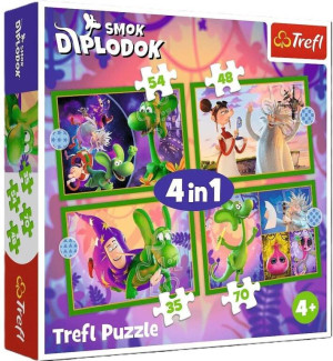 Puzzle 4w1 Świat Smoka Diplodoka TREFL