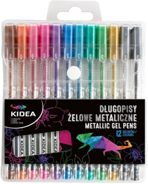 Długopisy żelowe metaliczne 12 kolorów KIDEA