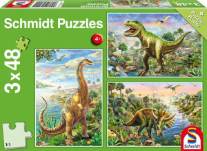 Schmidt. Puzzle 3x48. Dinozaury