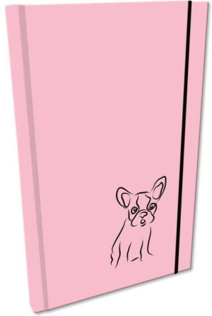 Notes A5 gładki z gumką Soft Touch lakier UV buldog róż pastel
