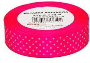 Wstążka satynowa w kropki, różowa 25mmx22m