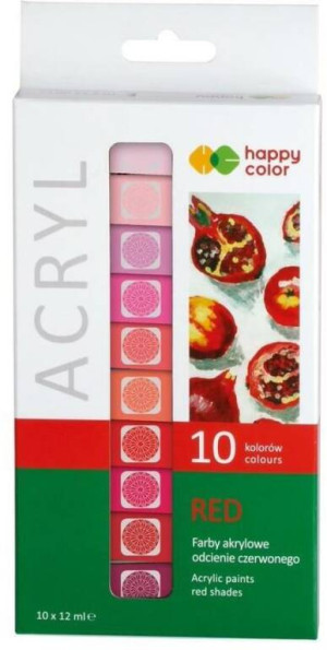 Farba akrylowa 12ml 10 kol czerwony HAPPY COLOR