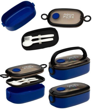 Śniadaniówka Aqua Pure + sztućce blue/black ASTRA