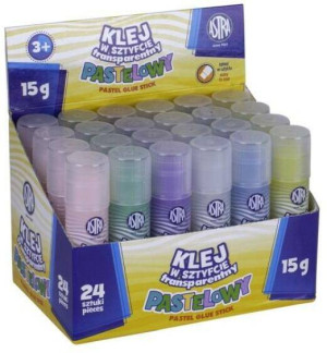 Klej w sztyfcie 15g transparenty, pastelowy. 24 sztuki