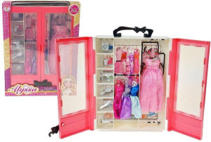 Szafa z 4 sukienkami dla lalek 29cm + akcesoria