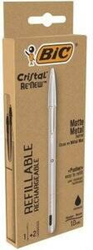 Długopis BIC cristal renew metal czarny 1 wkład, 2 sztuki