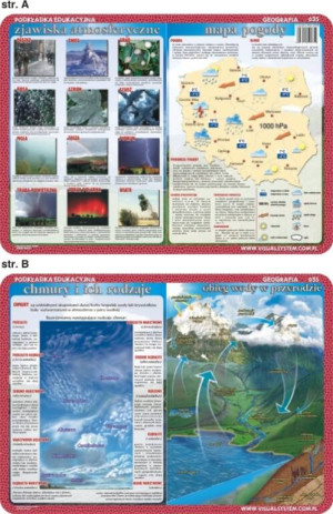 Podkładka edukacyjna. Mapa pogody, zjawiska atmosferyczne, chmury, obieg wody