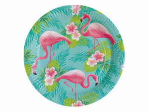 Talerze owalne papierowe flamingi 23cm 8szt