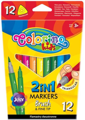 Flamastry pędzelkowe dwustronne. Colorino kids. 12 kolorów