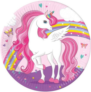 Talerzyki papierowe Unicorn Rainbow 23cm 8szt