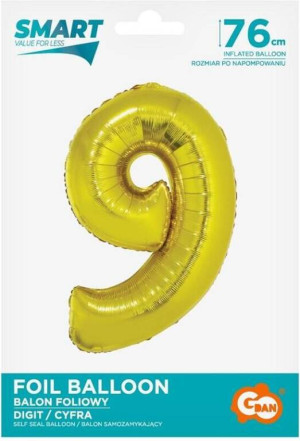Balon foliowy cyfra 9 złota Smart 76cm