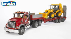 MACK z naczepą i koparko-ładowarką JCB