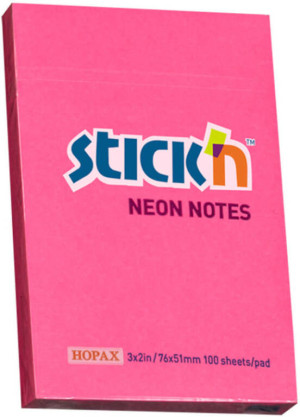 Notes samoprzylepny 76x51 mm ciemnoróżowy neon 100 kartek