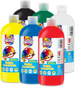 Farby plakatowe w butelkach 500ml. 6 kolorów