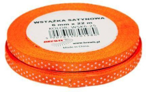 Wstążka satynowa w kropki pomarańczowa 6mmx22m, 2 sztuki