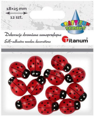 Drewniane biedronki samoprzylepne 3D. 18x25mm. 12 szt