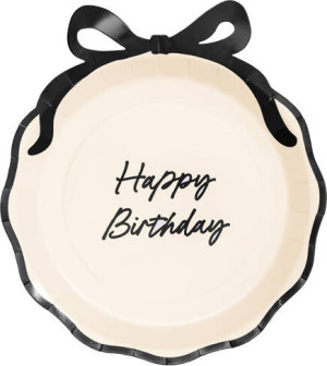 Talerzyki Happy Birthday z kokardką 24cm