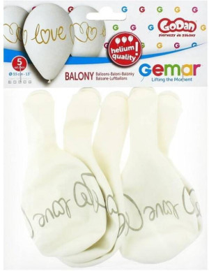 Balony Gemar hel Love białe 33cm 5szt