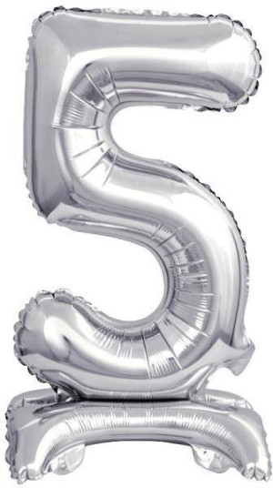 Balon foliowy mini cyfra 5 na stojaku srebrna